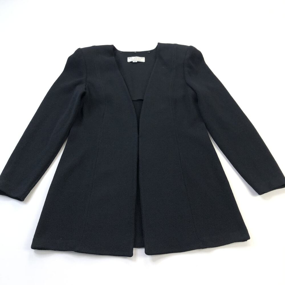 St. John Evening Marie Gray 8 SantanaKnit Clasp Padded Blazer Jacket Black